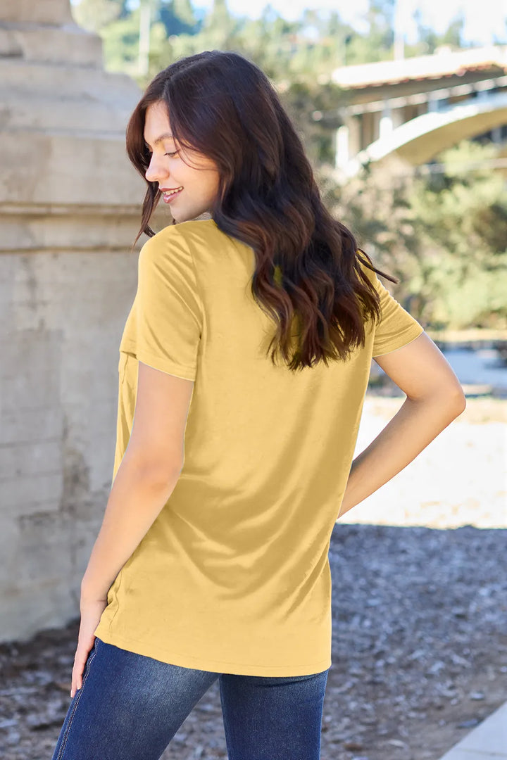 Ava V-Neck Regular Long Bamboo T-Shirt - Yellow - Size S-3XL | Rezortly