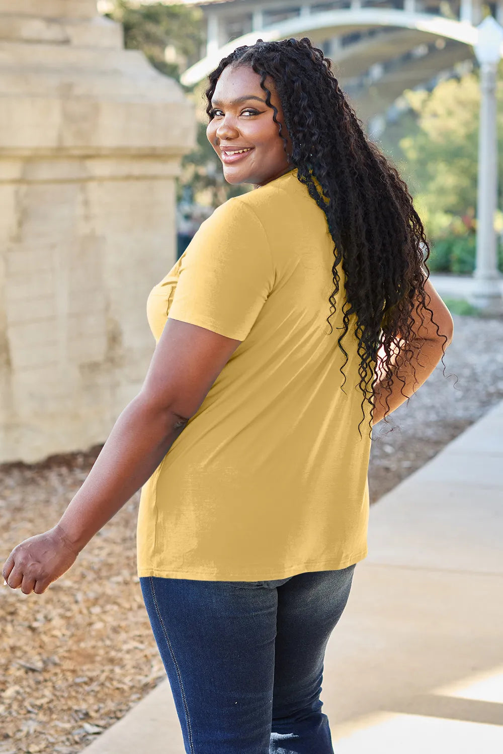 Ava V-Neck Regular Long Bamboo T-Shirt - Yellow - Size S-3XL | Rezortly