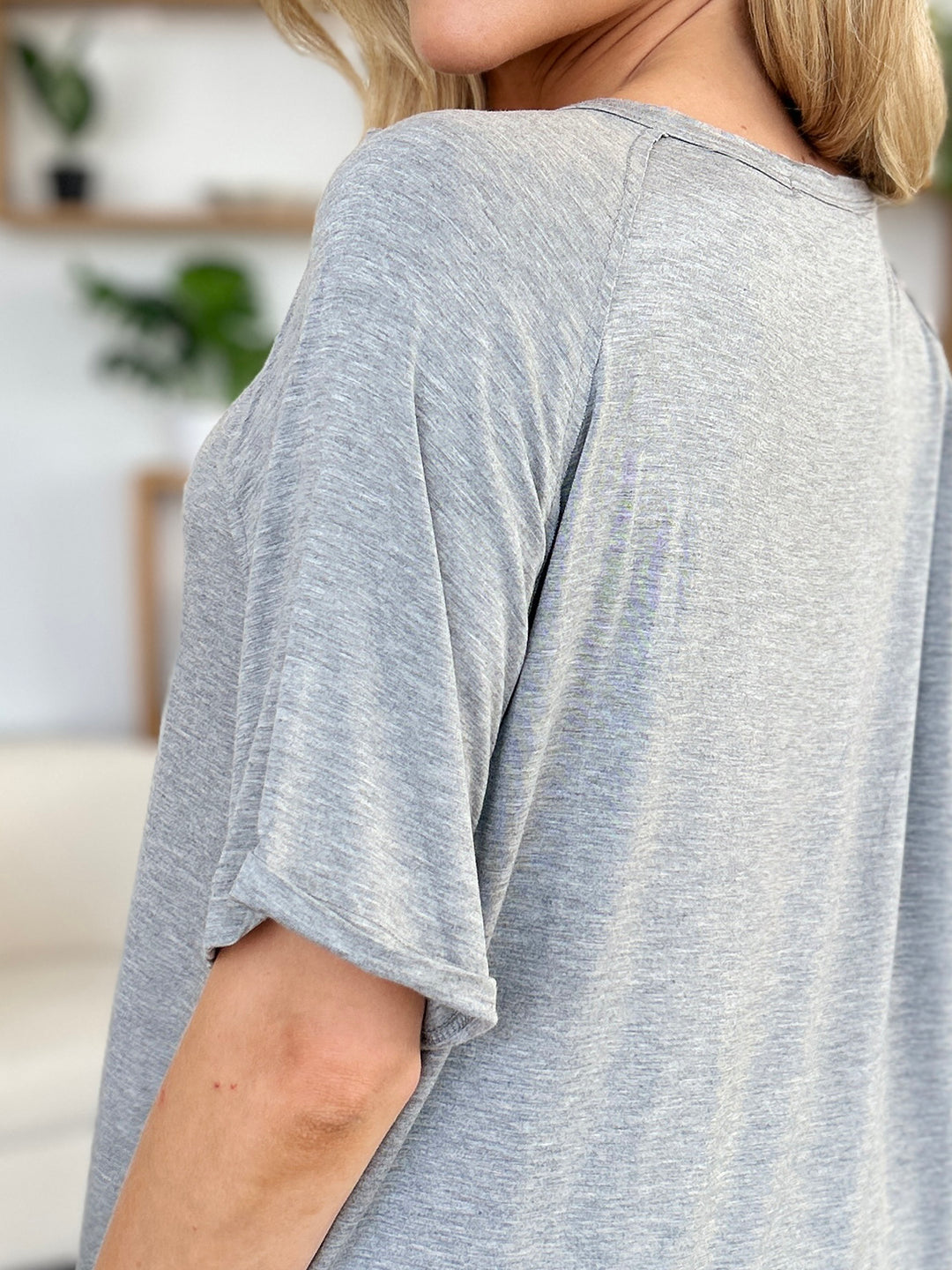 Ava V-Neck Slit Bamboo T-Shirt - Grey - Size S-3XL | Rezortly