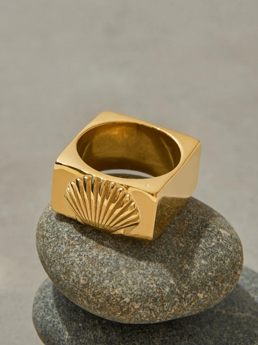 Clamshell 18K Gold-Plated Signet Ring | Rezortly
