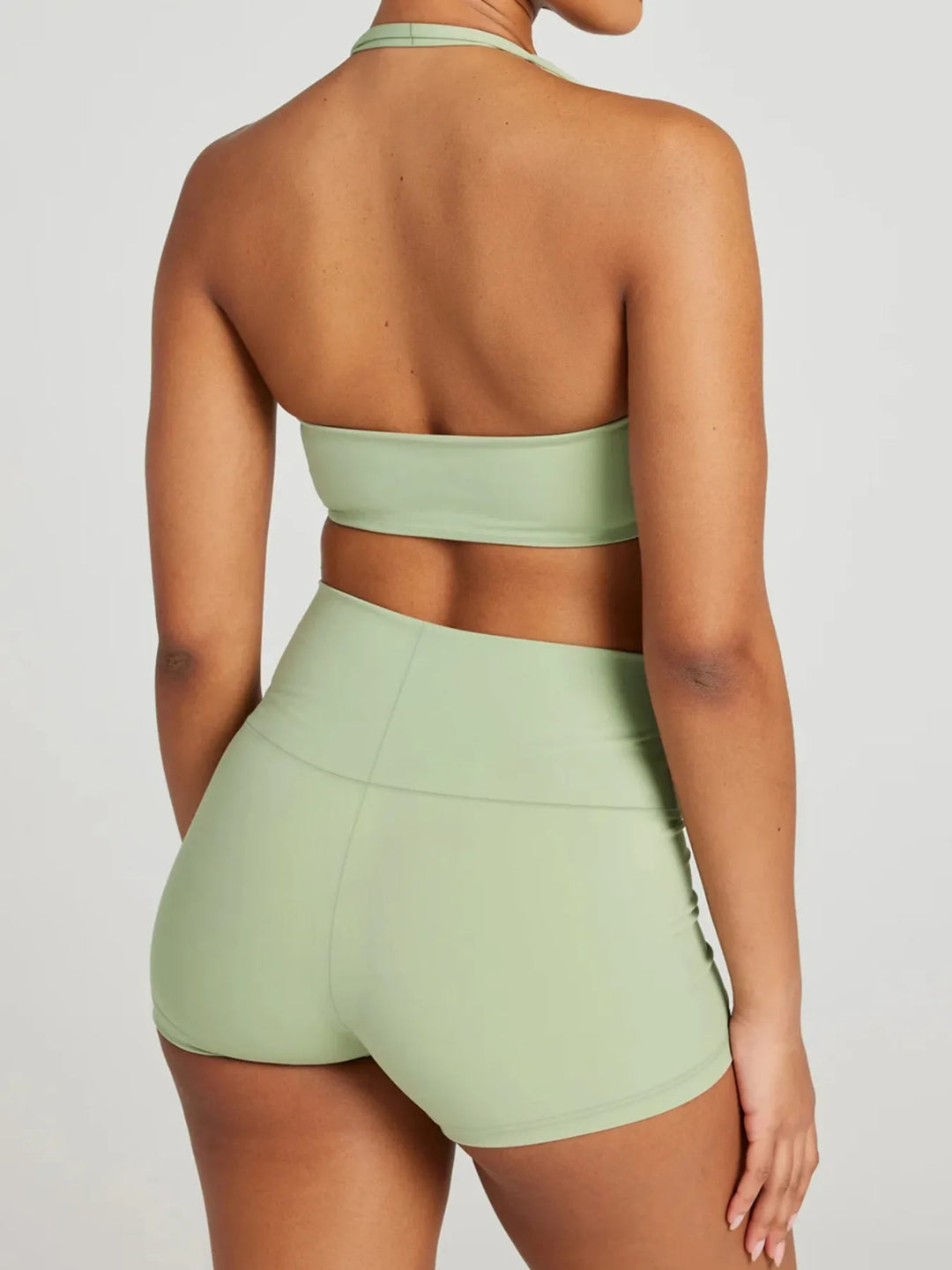Daisy Halter Neck Cami & Shorts - 2 Piece Yoga Set - Light Green | Rezortly