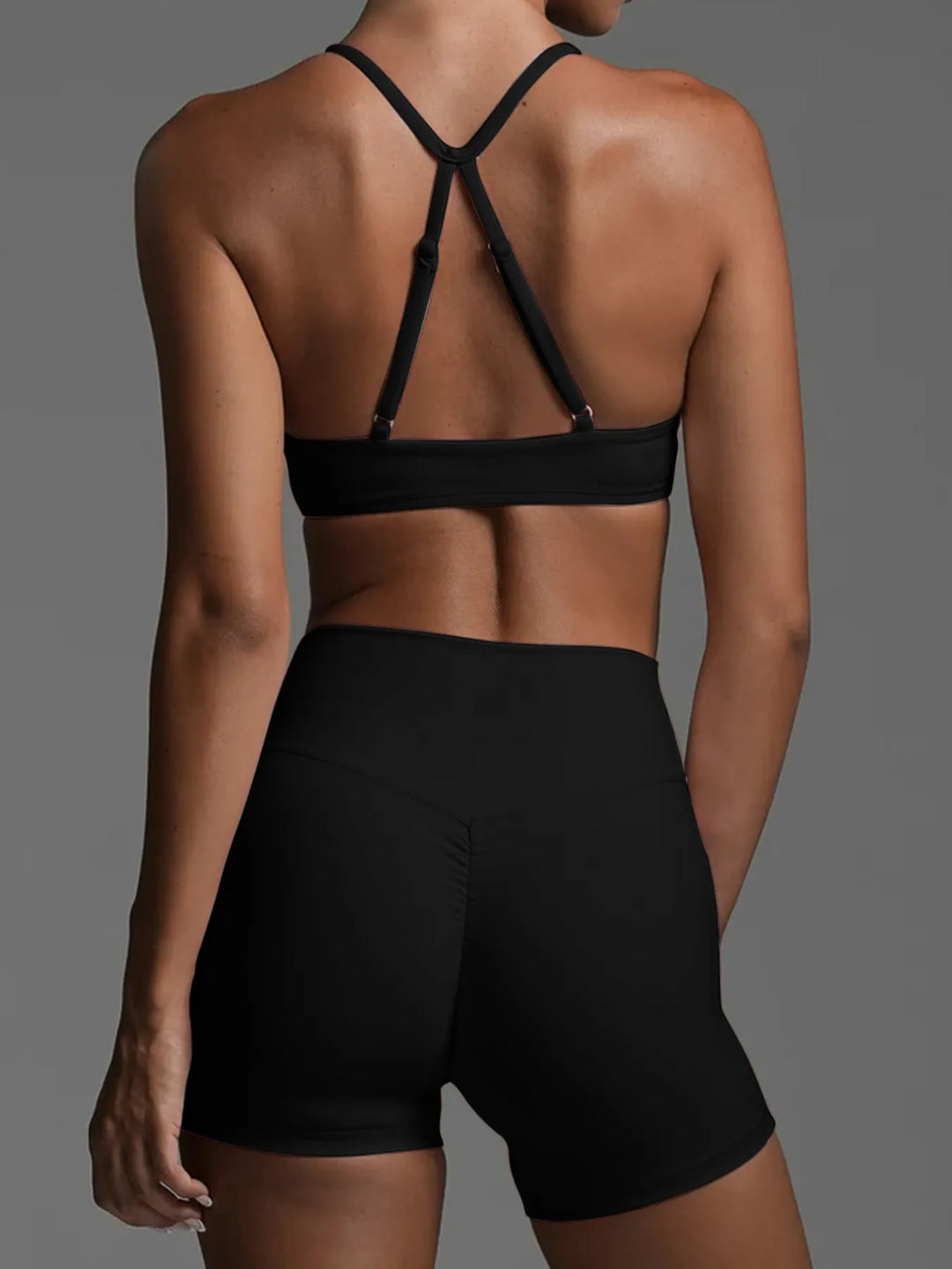 Daisy Ruched Sports Bra and High-Waisted Shorts-2 Piece Yoga Set - Black | Rezortly