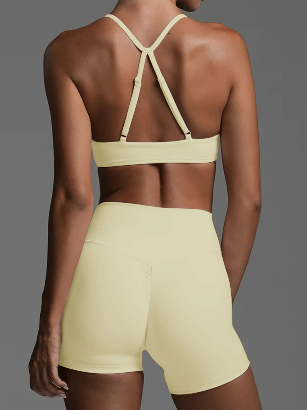 Daisy Ruched Sports Bra and High-Waisted Shorts-2 Piece Yoga Set _ Yellow | Rezortly