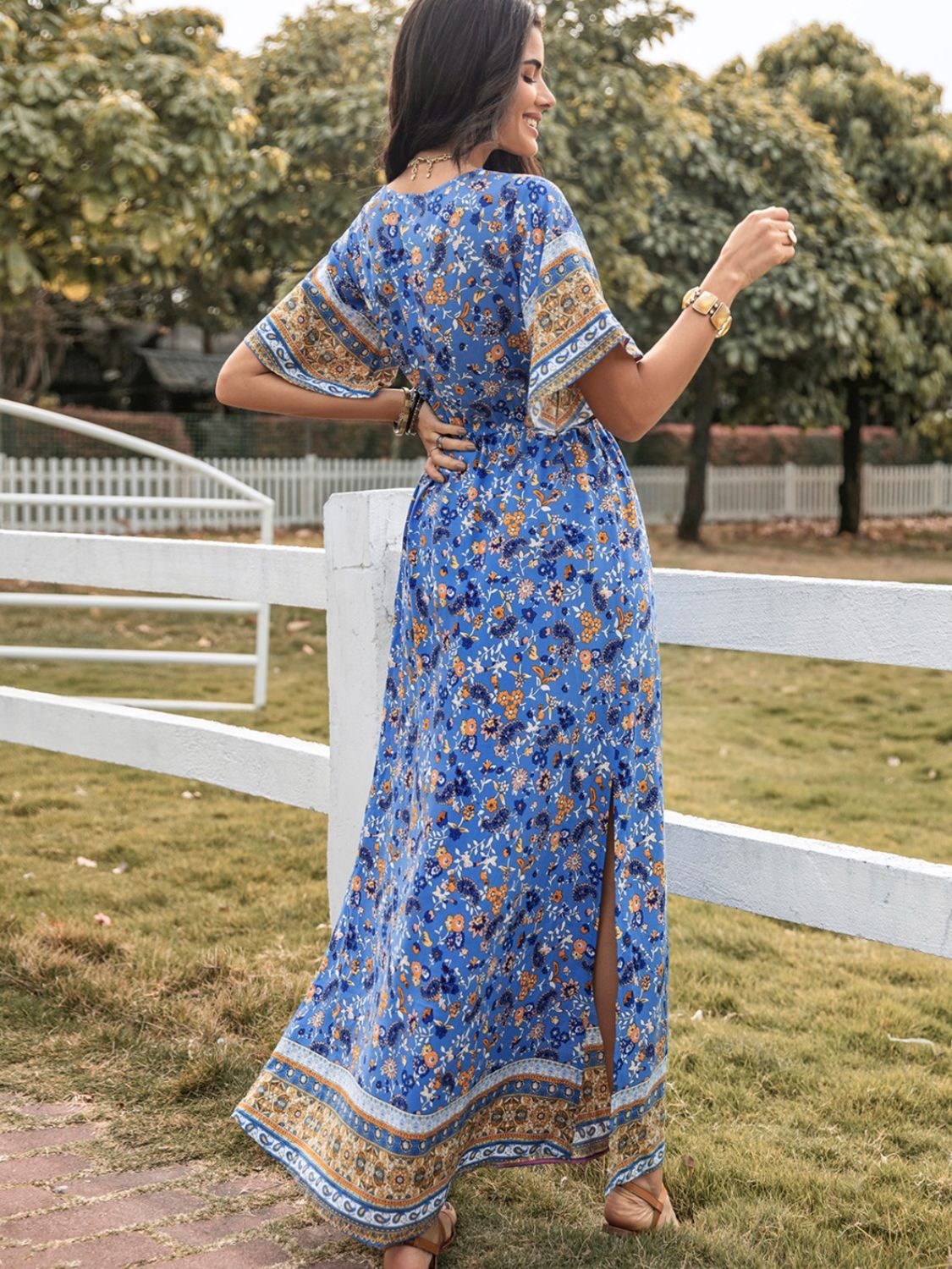 half sleeve floral maxi dress Daisy V-Neck Half Sleeve Floral Maxi Boho Chic Summer Dress