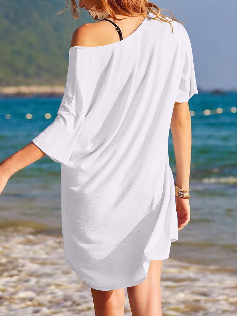 Dylan Oversized V-Neck Cotton Tee Dress - White. Size S-2XL | Rezortly