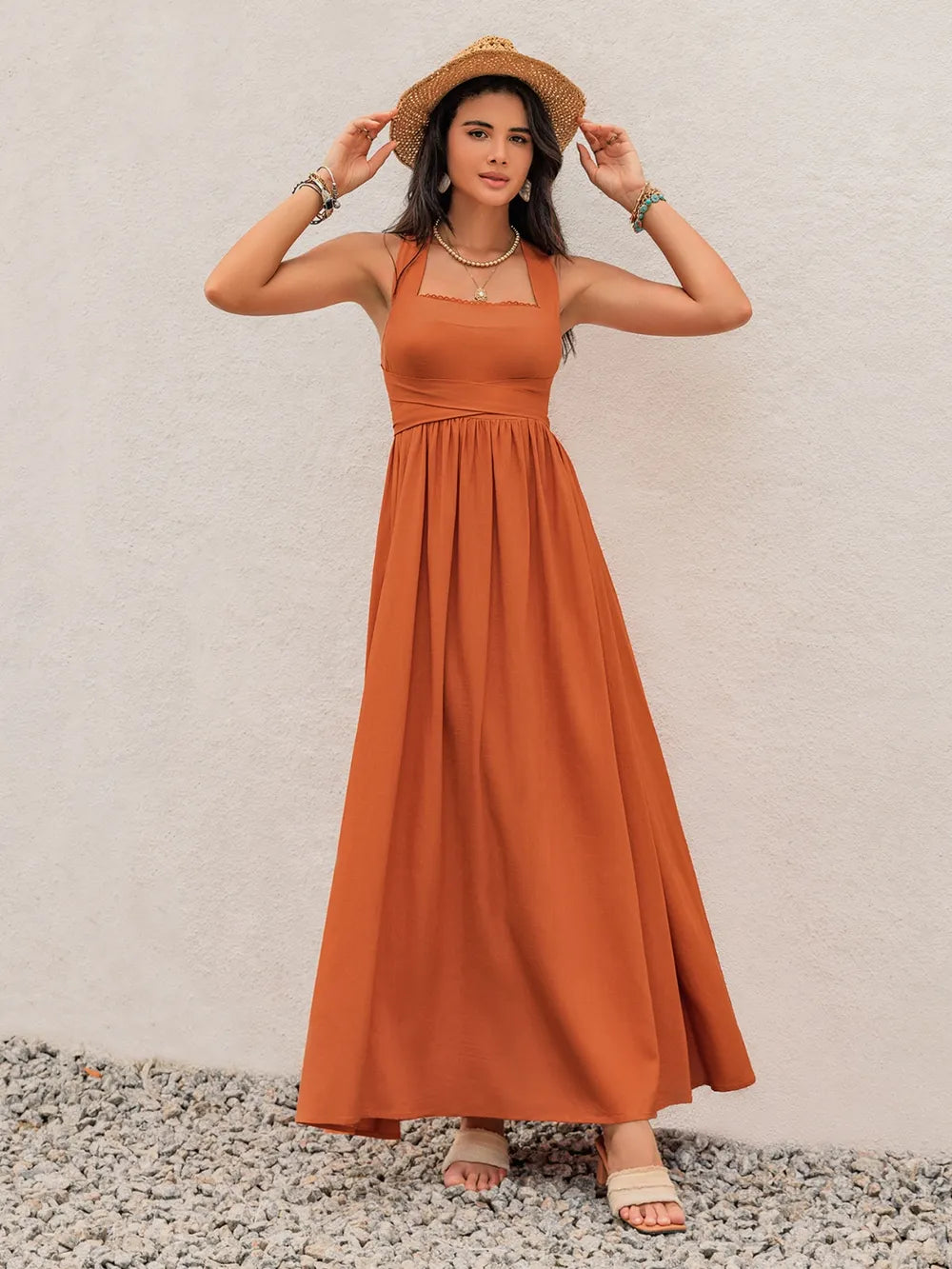 Eva Crisscross Back Maxi Dress - Dark Orange - S-XL |  Rezortly
