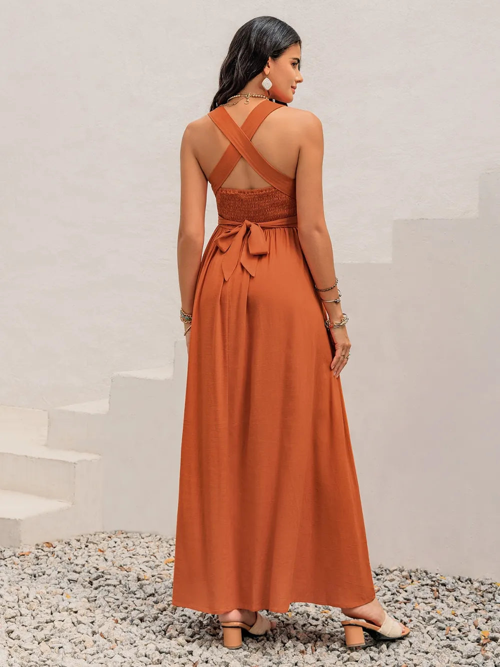 Eva Crisscross Back Maxi Dress - Dark Orange - S-XL |  Rezortly