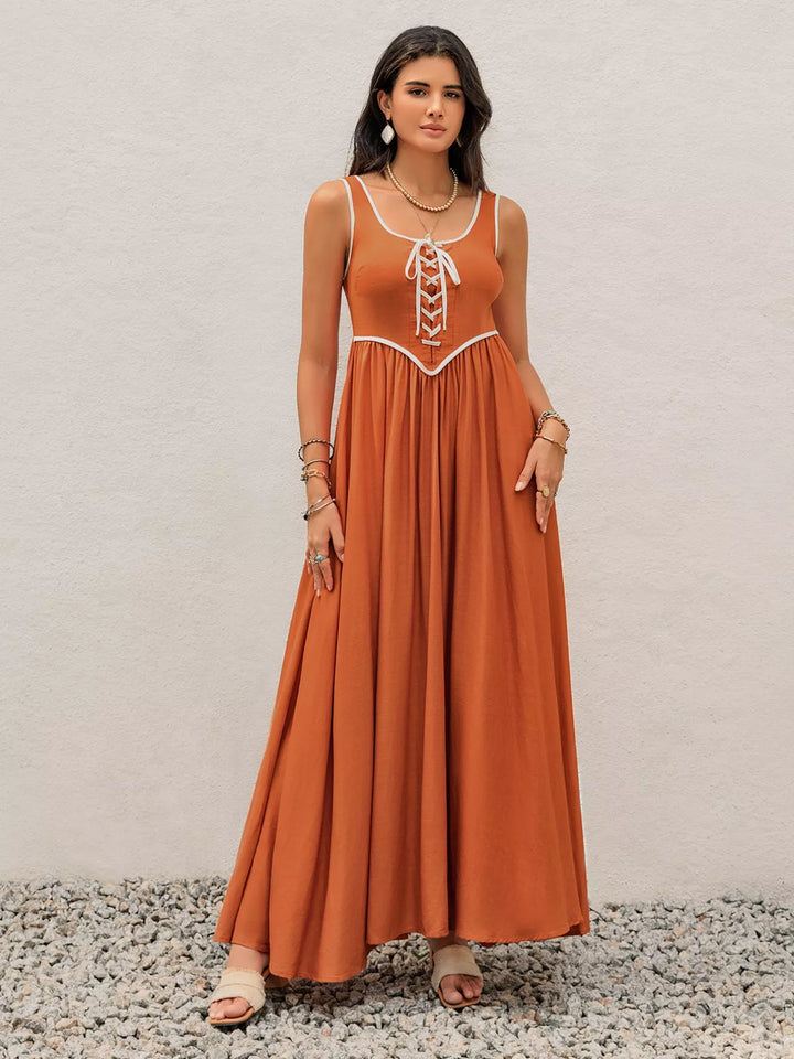 Eva Lace-Up Tank Maxi Dress - Outback Sunset Orange - Size S-XL | Rezortly
