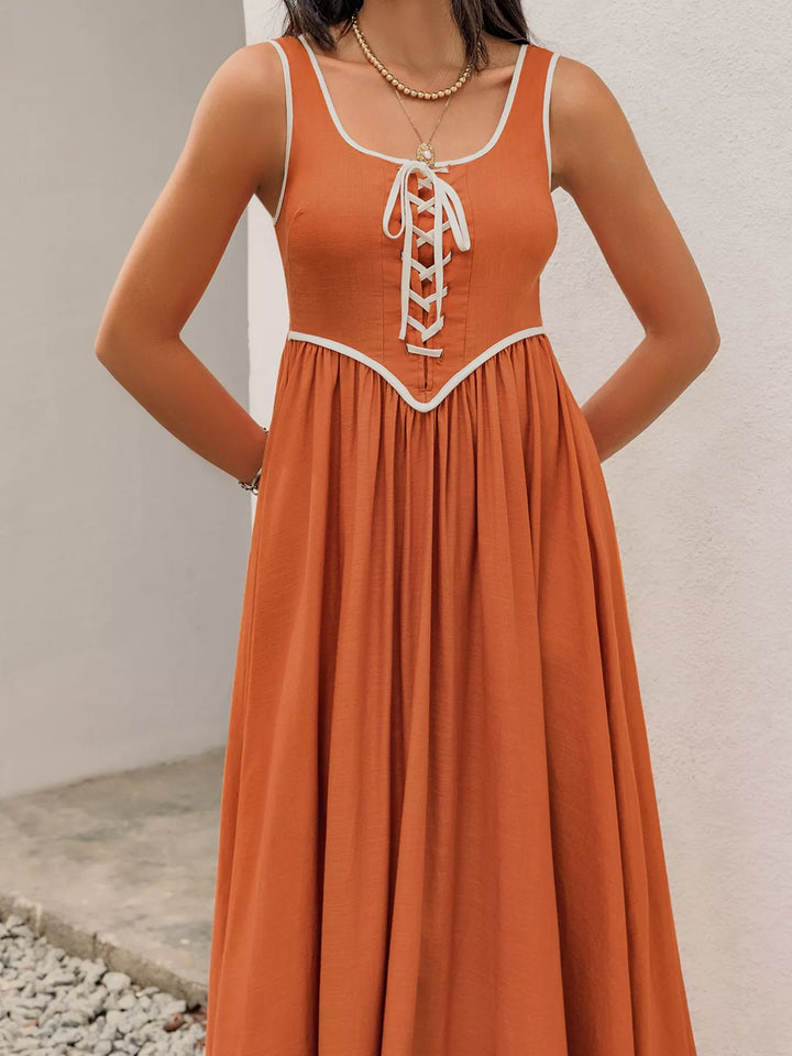 Eva Lace-Up Tank Maxi Dress - Outback Sunset Orange - Size S-XL | Rezortly