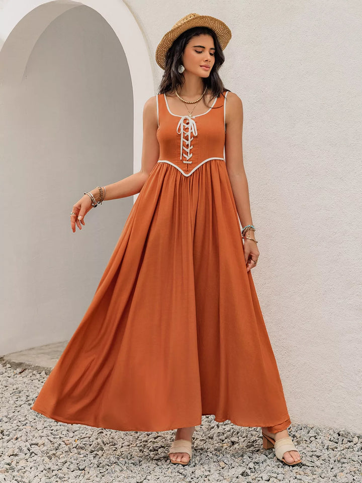 Eva Lace-Up Tank Maxi Dress - Outback Sunset Orange - Size S-XL | Rezortly