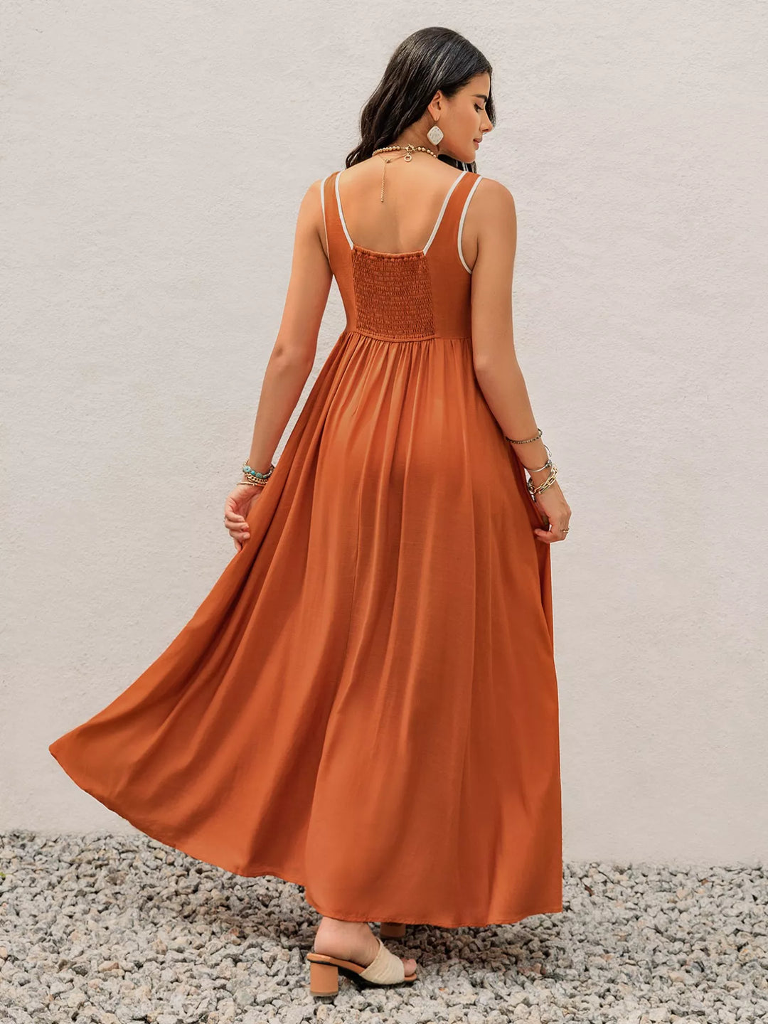 Eva Lace-Up Tank Maxi Dress - Outback Sunset Orange - Size S-XL | Rezortly