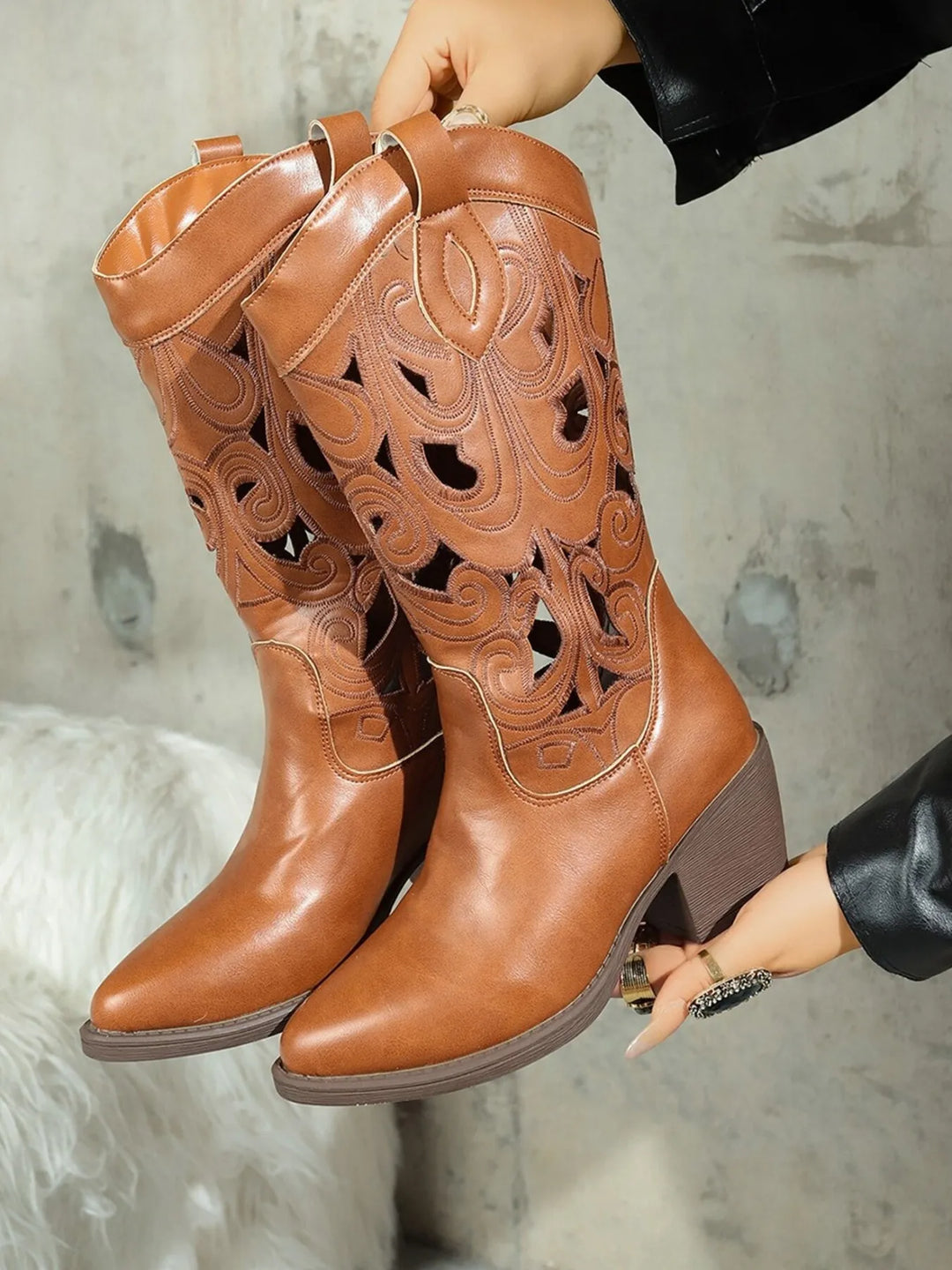 Eva Outback Country Western Cowboy Boots - Tan Leather  | Rezortly