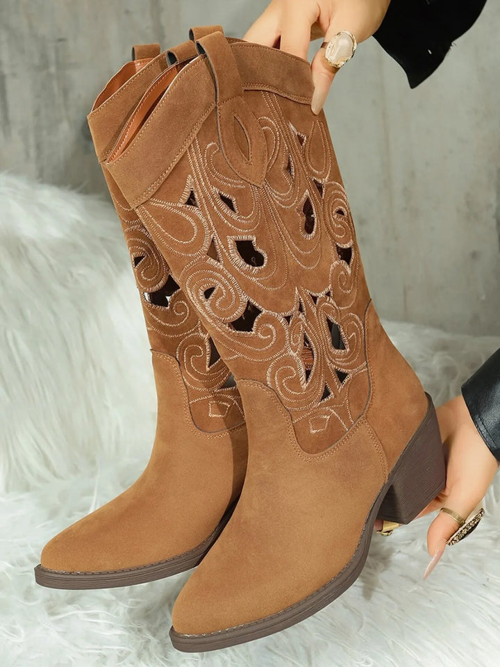 Eva Outback Country Western Cowboy Boots - Tan Suede  | Rezortly