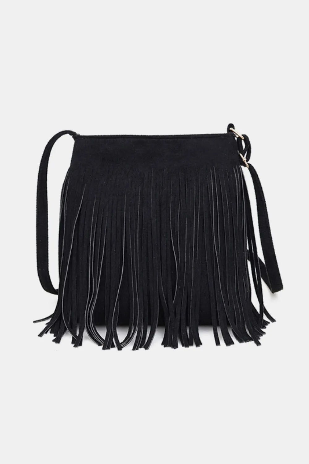 Eva Suede Fringe Crossbody Bag - Black | Rezortly