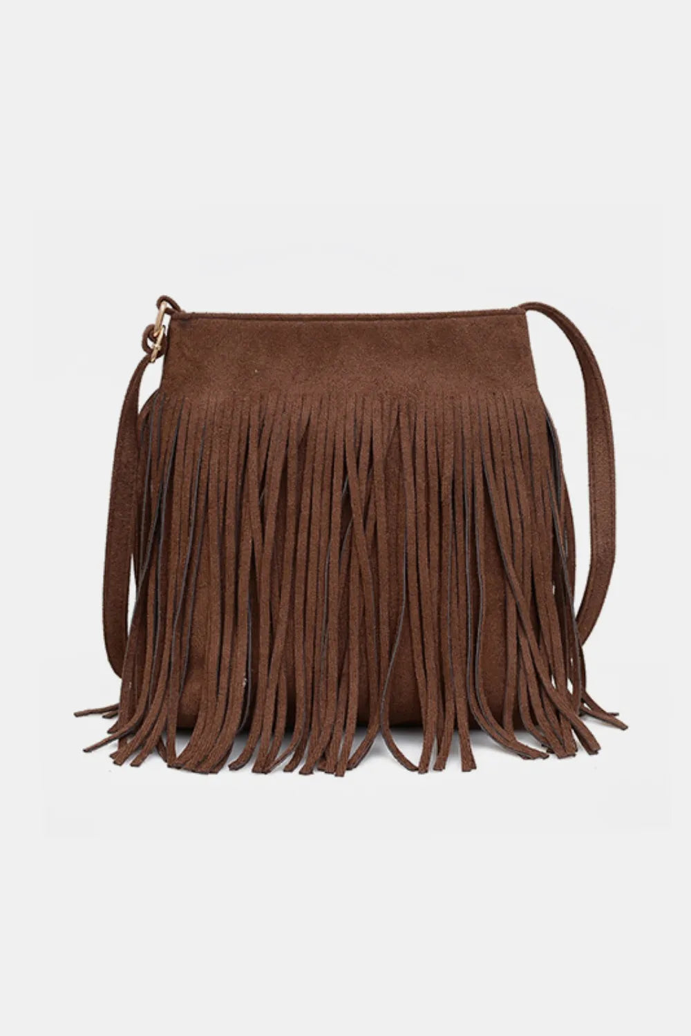 Eva Suede Fringe Crossbody Bag - Brown | Rezortly