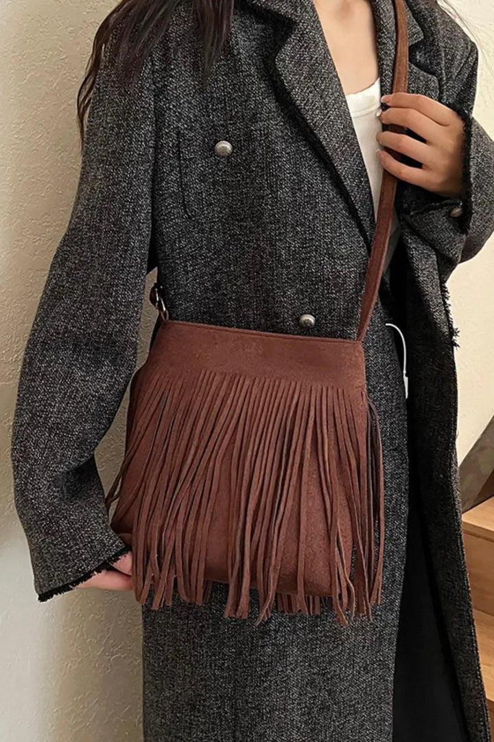 Eva Suede Fringe Crossbody Bag - Brown | Rezortly