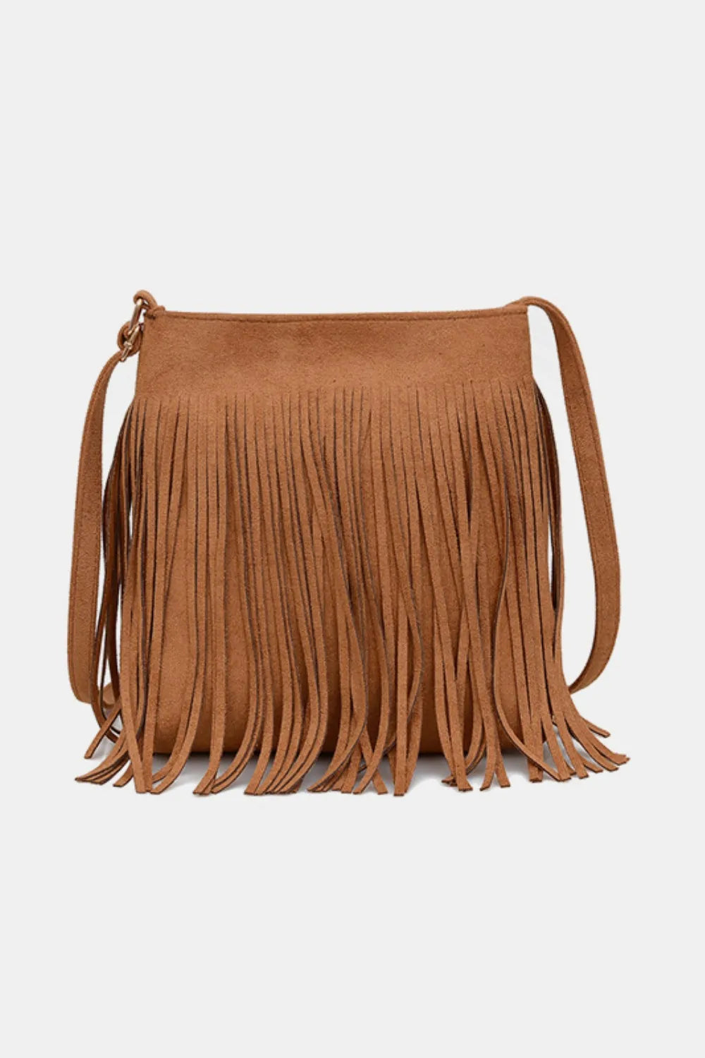 Eva Suede Fringe Crossbody Bag - Tan | Rezortly