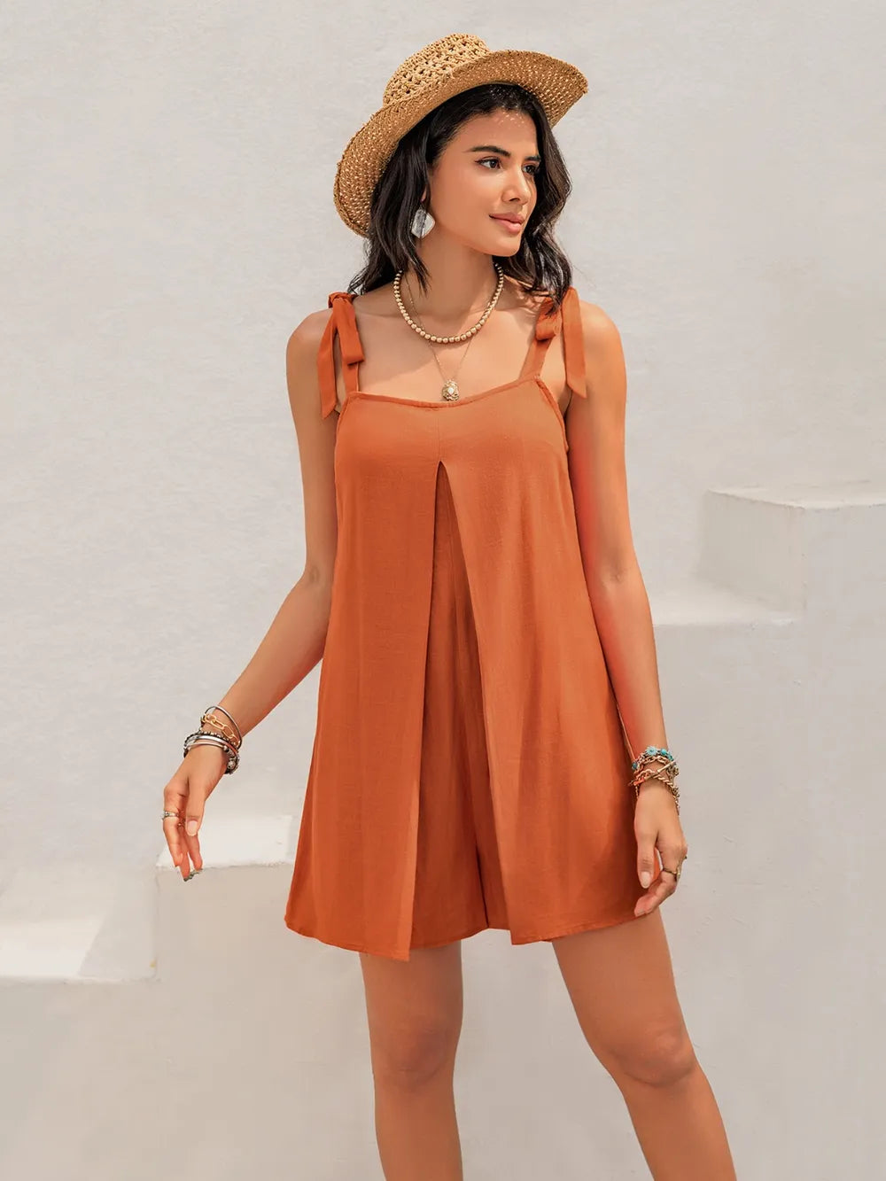Eva Tie Shoulder Romper - Outback Sunset Orange - Size S-XL | Rezortly