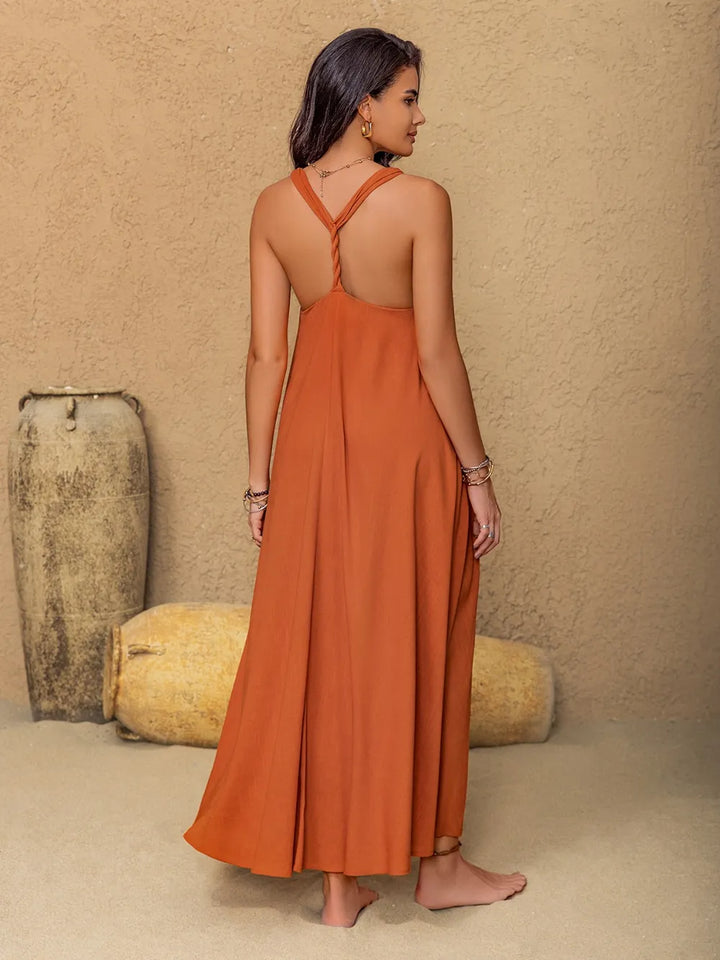 Eva Twist Cami Maxi Dress - Dark Orange - Size S-XL | Rezortly