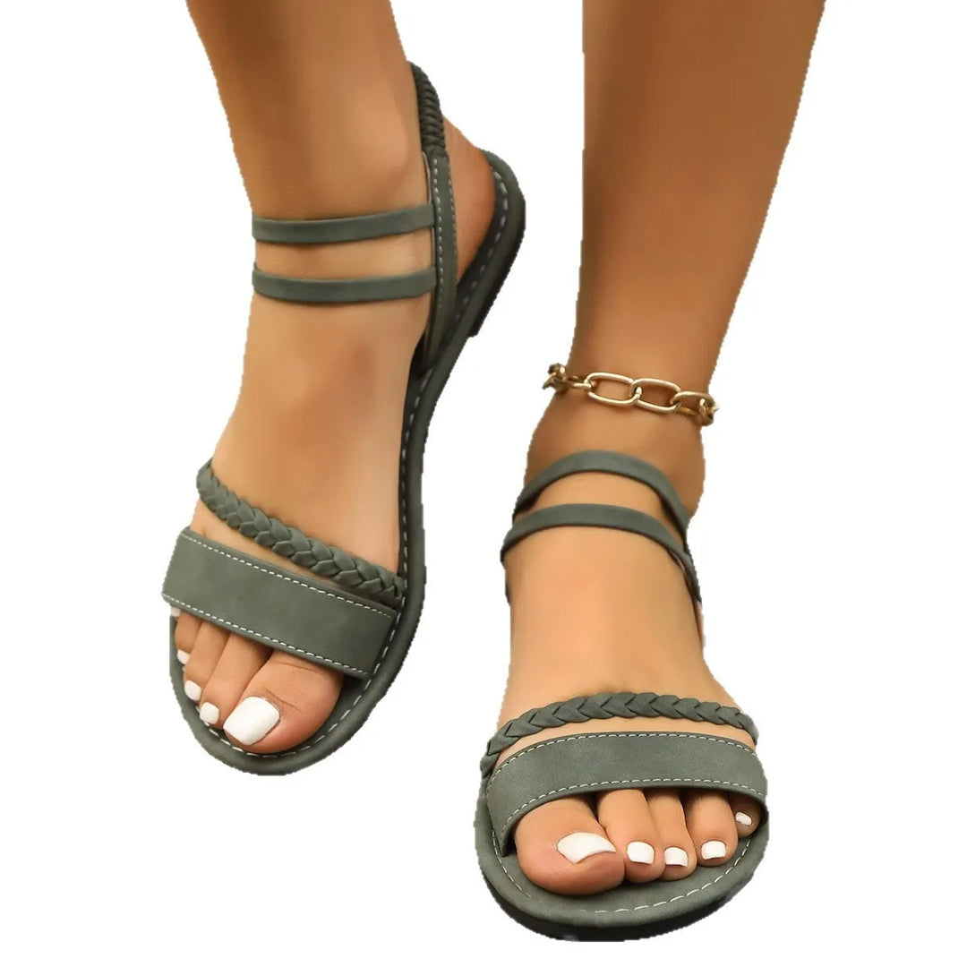 Eva Woven Flat Sandals - Olive | Rezortly