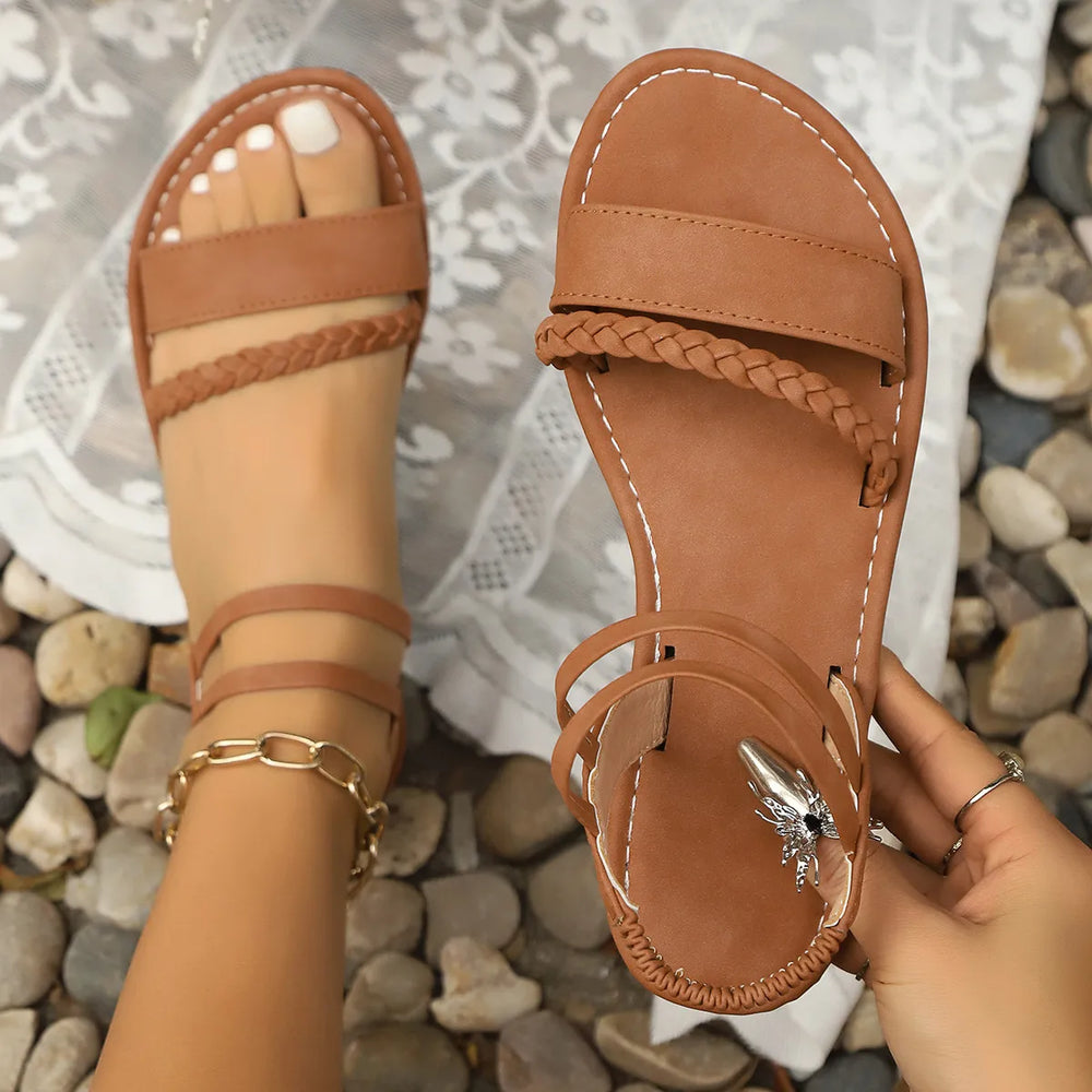 Eva Woven Flat Sandals - Tan Sienna | Rezortly