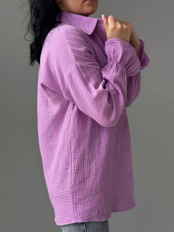 Eve Flounce Sleeve Shirt - Lavender. Sizes: S-2XL | Rezortly