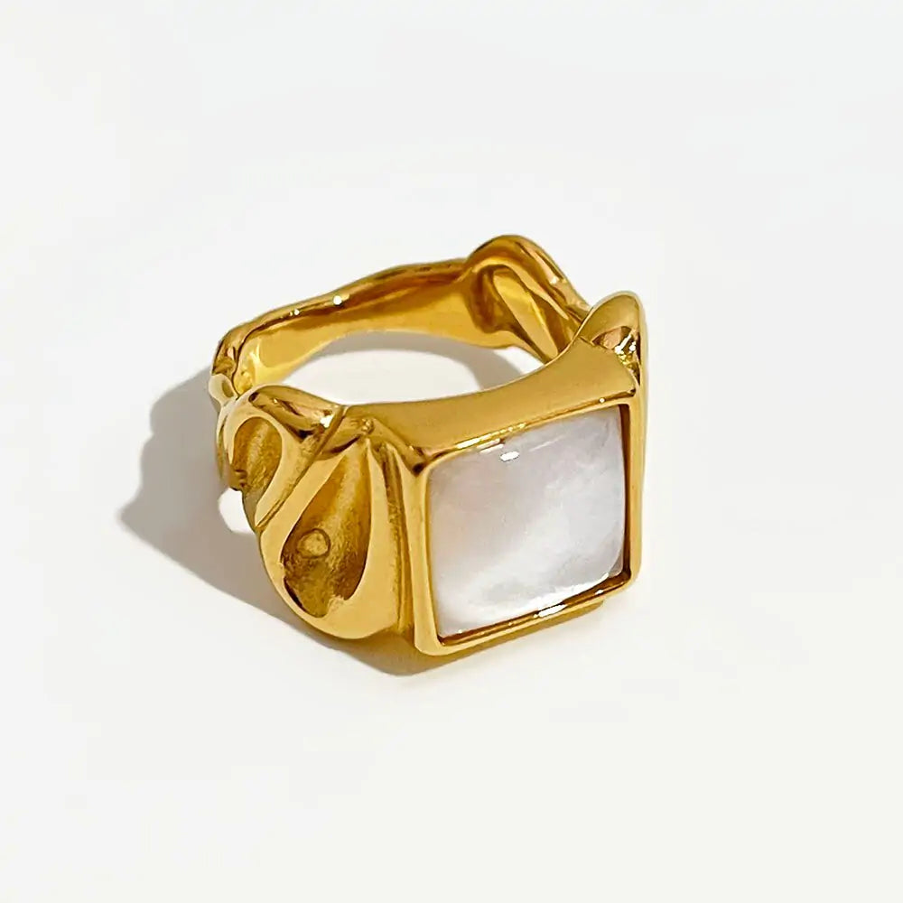 White Shell Square Ring | Resort & Beachwear Style Jewellery | Rezortly