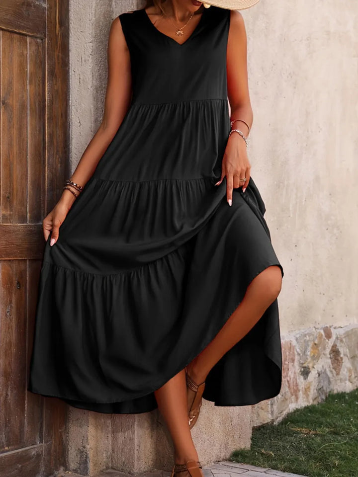 Hazel Tiered Cotton Maxi Dress - Black - S-2XL | Rezortly