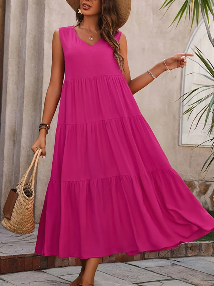 Hazel Tiered Cotton Maxi Dress - Fuchsia - S-2XL | Rezortly