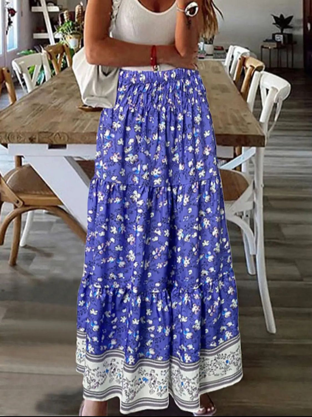 Iris Tiered Maxi Skirt - Blue. Size S-3XL | Rezortly