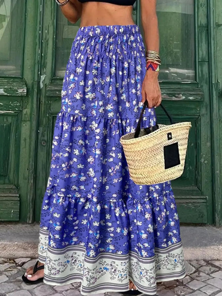 Iris Tiered Maxi Skirt - Blue. Size S-3XL | Rezortly