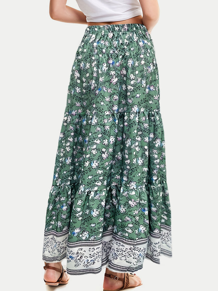 Iris Tiered Maxi Skirt - Green. Size S-3XL | Rezortly