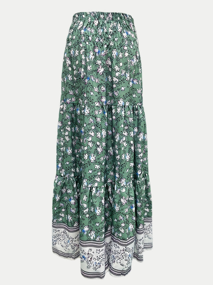 Iris Tiered Maxi Skirt - Green. Size S-3XL | Rezortly