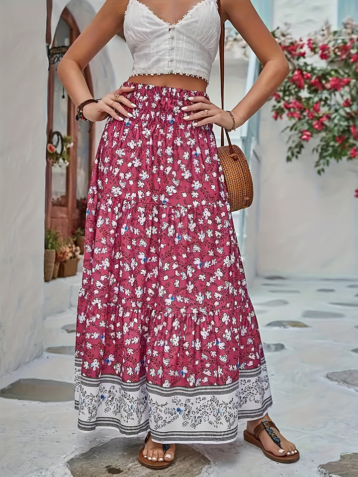 Iris Tiered Maxi Skirt - Red. Size S-3XL | Rezortly