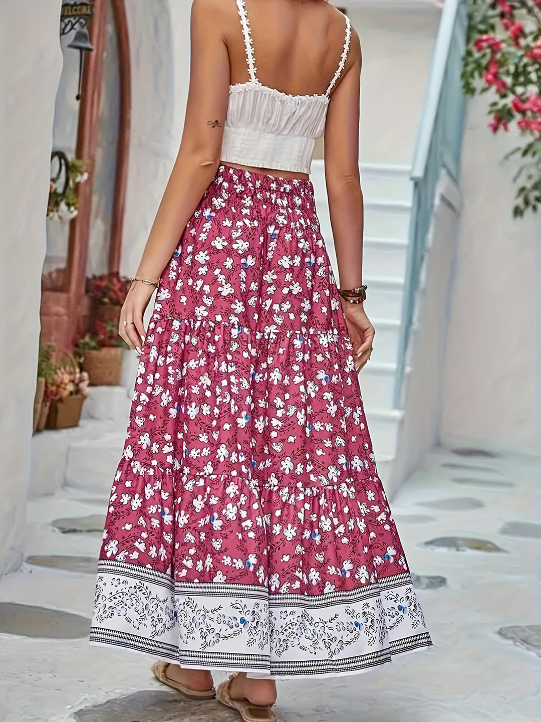 Iris Tiered Maxi Skirt - Red. Size S-3XL | Rezortly