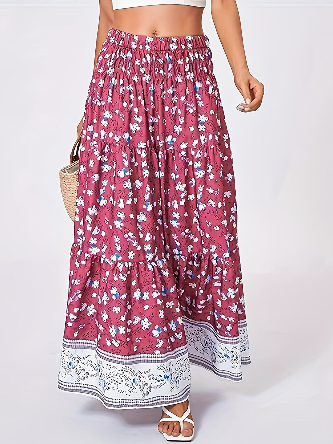 Iris Tiered Maxi Skirt - Red. Size S-3XL | Rezortly