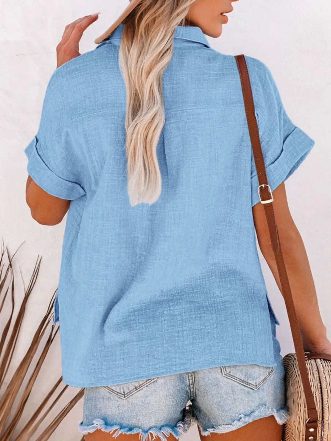 Kyra Button Up Short Sleeve Cotton Shirt | S-4XL - Sky Blue | Rezortly