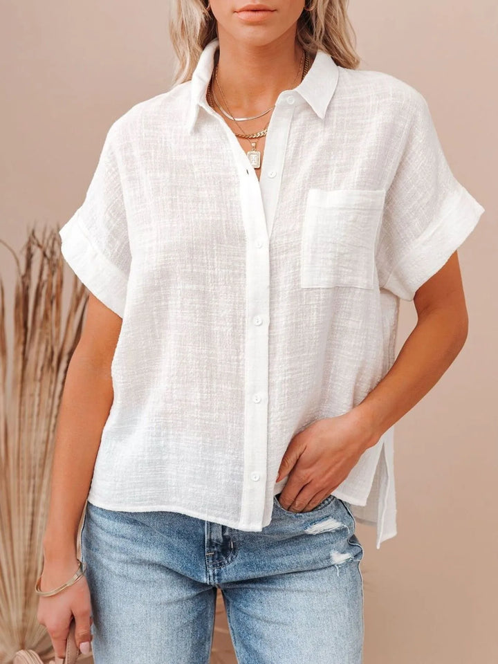 Kyra Button Up Short Sleeve Cotton Shirt | S-4XL - White | Rezortly