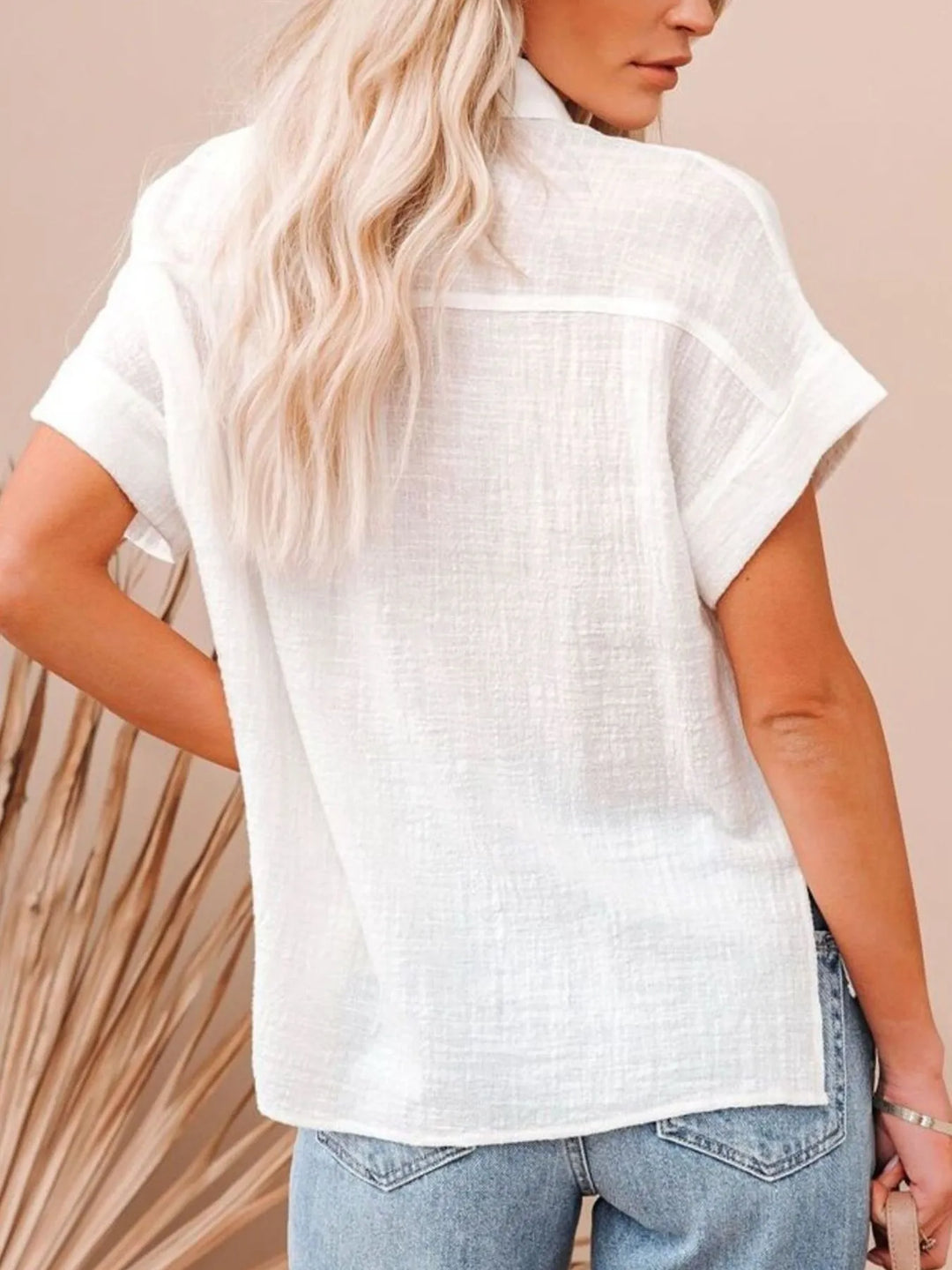 Kyra Button Up Short Sleeve Cotton Shirt | S-4XL - White | Rezortly