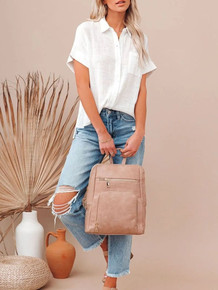 Kyra Button Up Short Sleeve Cotton Shirt | S-4XL - White | Rezortly