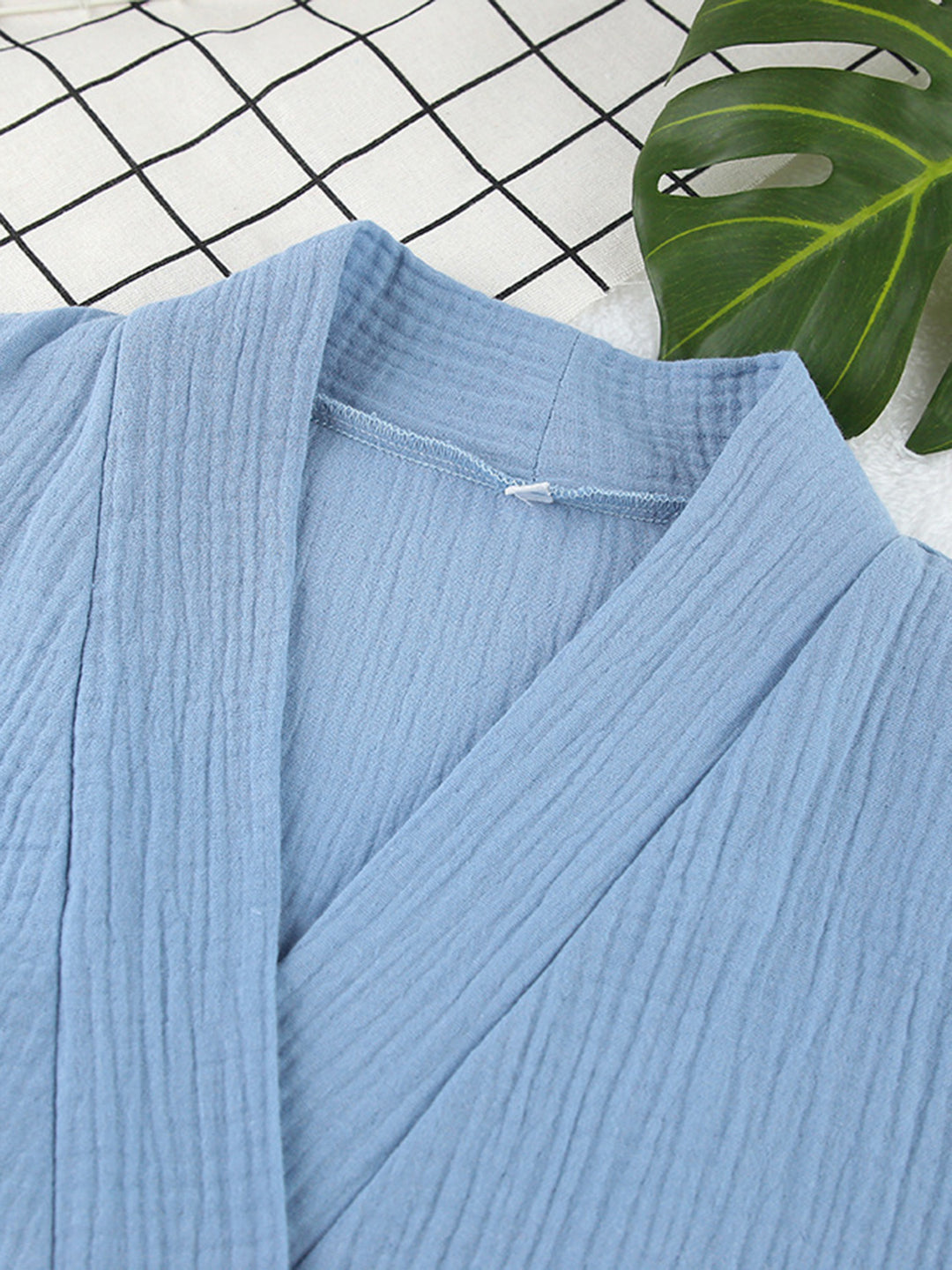 Megan Textured Kimono Robe & Shorts Set - Sleep & Loungewear Set- Light Sky Blue | Rezortly