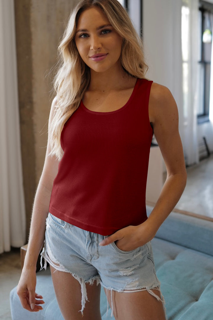 Mia Scoop Neck Wide Strap Tank - Maroon - S-2XL | Rezortly