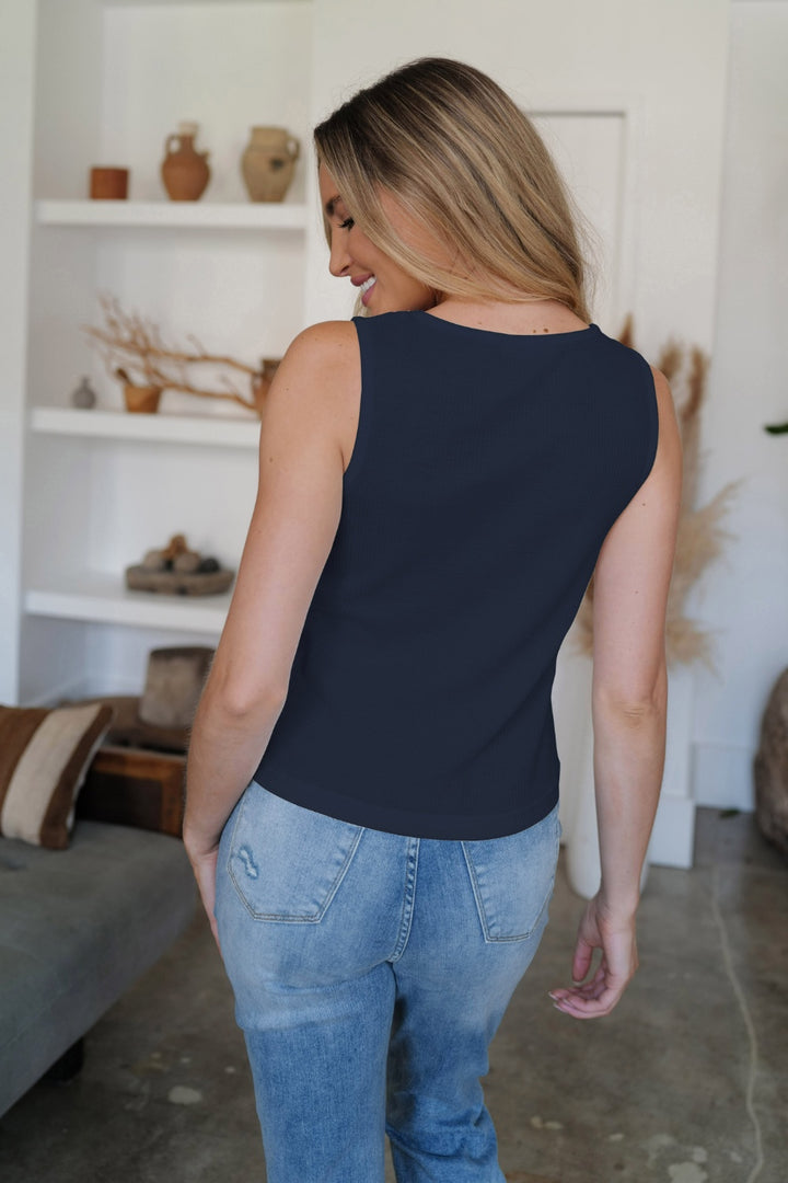 Mia Scoop Neck Wide Strap Tank - Navy - S-2XL | Rezortly