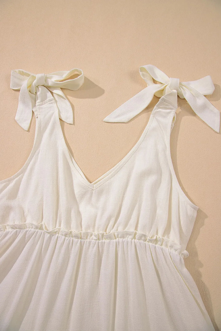 Mia Tie Strap Tiered Mini Beach Dress - Beige - S-XL | Rezortly