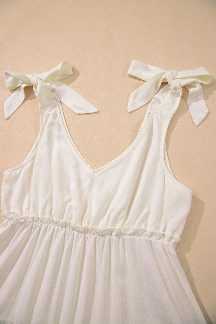 Mia Tie Strap Tiered Mini Beach Dress - Beige - S-XL | Rezortly