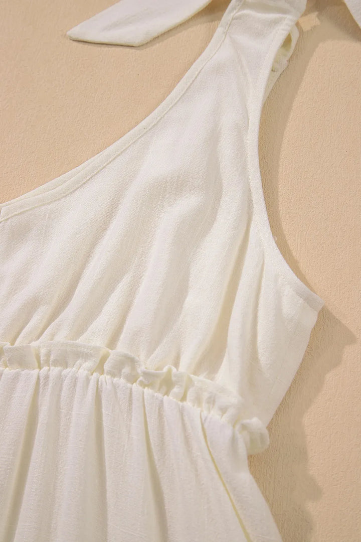 Mia Tie Strap Tiered Mini Beach Dress - Beige - S-XL | Rezortly