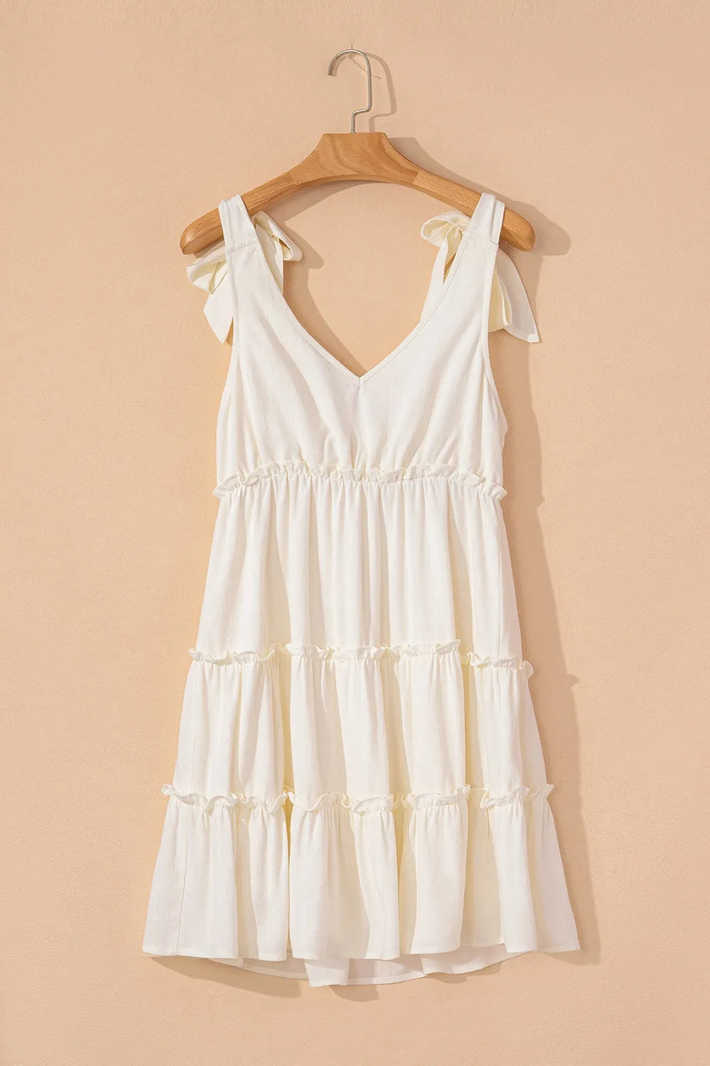 Mia Tie Strap Tiered Mini Beach Dress - Beige - S-XL | Rezortly