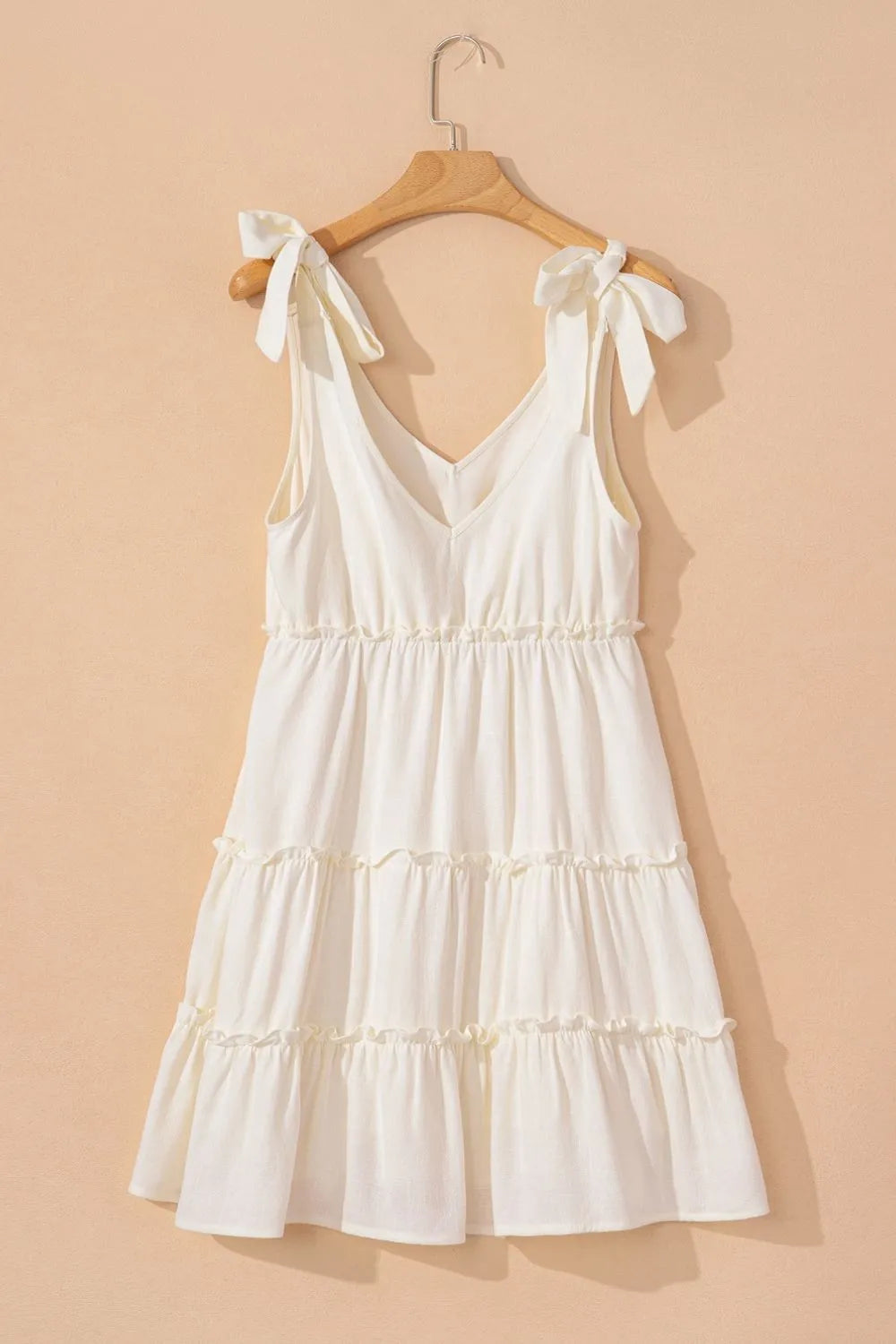 Mia Tie Strap Tiered Mini Beach Dress - Beige - S-XL | Rezortly