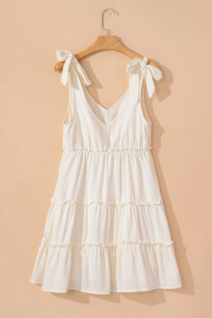 Mia Tie Strap Tiered Mini Beach Dress - Beige - S-XL | Rezortly