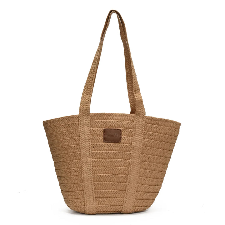 Minmin Woven Straw Tote Beach Bag - Natural Tan | Rezortly